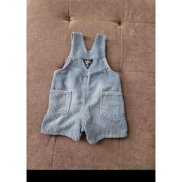OshKosh B'Gosh Baby Hickory Stripe Shortalls Railroad Denim Overalls - Size 12 M - Picture 3 of 11